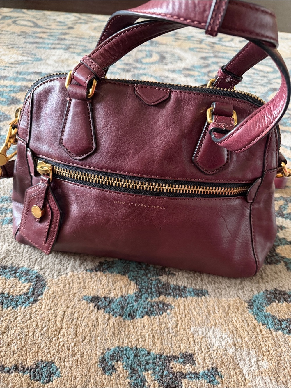 Marc by Marc Jacobs Burgundy Leather Mini Satchel with Gold Hardware